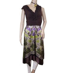 Sangria Brown & Green Abstract Print Sleeveless Dress